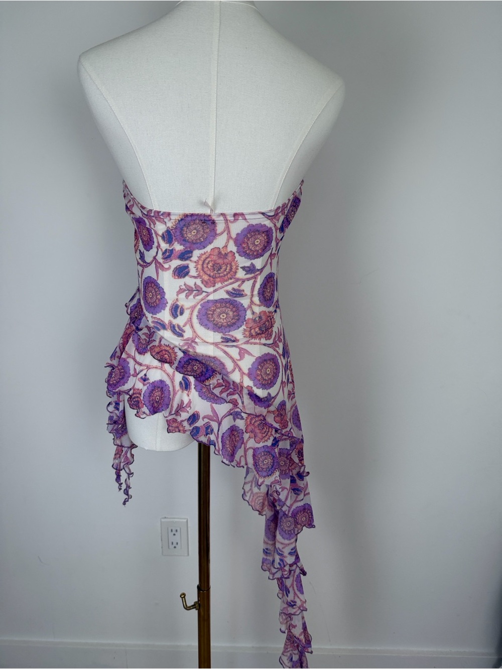 Free People Taylor Floral Mesh Asymmetrical Tube Top S - Picture 5 of 7